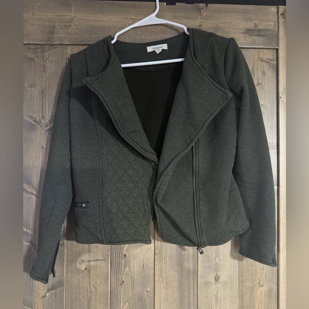 Athleta Moto Jacket XS Olive Green Quilted Asymmetrical Zip
